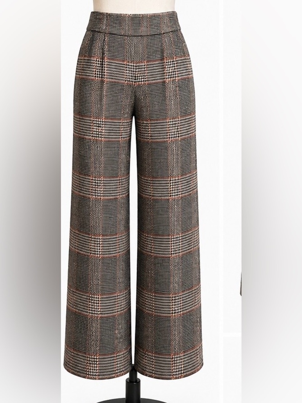 Express Plaid Wide Leg Pants XS High Rise Elastic Waist Neutral Stretch